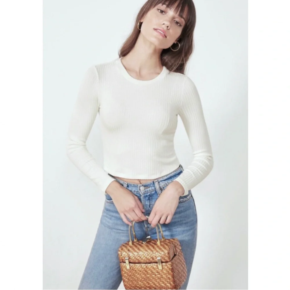 Reformation Jackie Ribbed Knit Top in White Size S